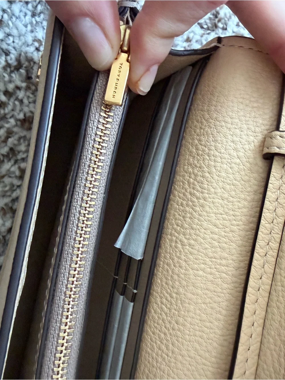 Tory Burch Miller Beige Leather Wallet Clutch with Gold Logo